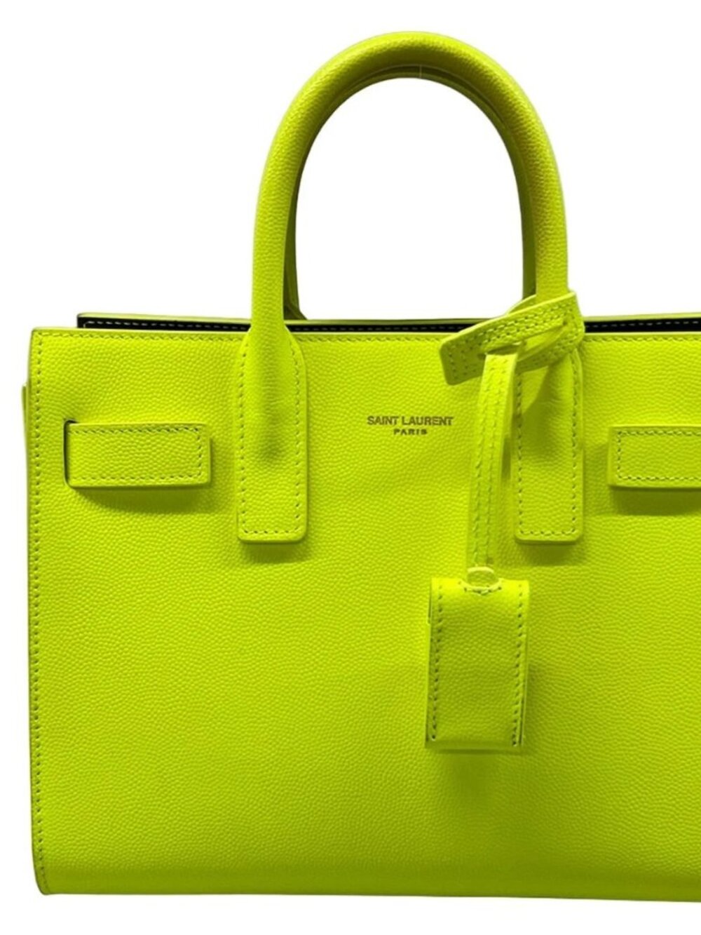 SAINT LAURENT PARIS Sucked Jules Nano 392035 Neon Yellow Leather Handbag